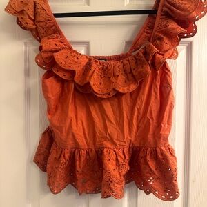 Express Orange Puff Sleeve Peplum Blouse